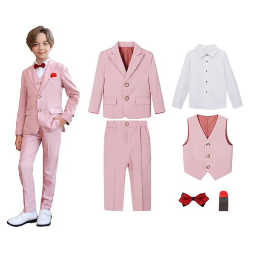 5 Piece Suits for Boys Formal Slim Fit Suit Set Wedding Ring Bearer Outfits Kids Tuxedo Suit First Communion Outfits