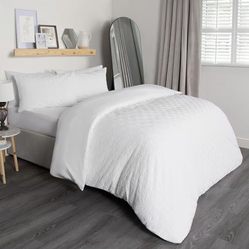 Housse de couette double moderne blanche parure lit géométrique