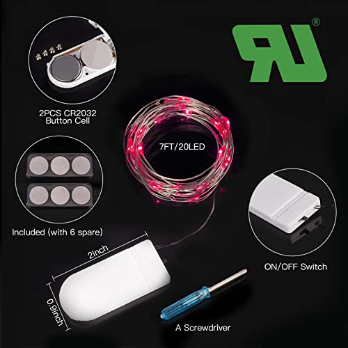 Brightown 12 Pack LED Fairy Lights, Waterproof, Red, 7 Feet, 20 LEDs, Battery Operated, Flexible Silver Wire, Safe, Energy Saving, Long-Lasting, Indoor and Outdoor Use