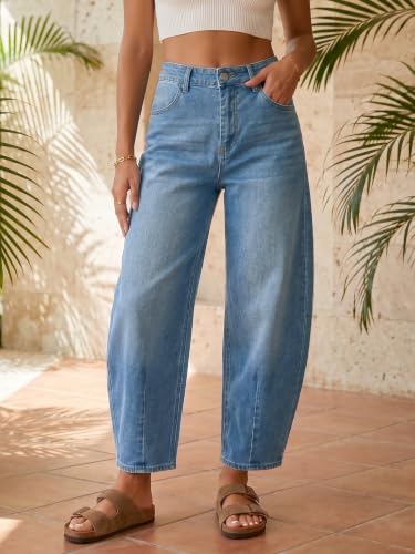 Image of Saodimallsu Womens Barrel Jeans Cropped High Waisted Baggy Wide Straight Leg Boyfriend Denim Pants for Casual Wear