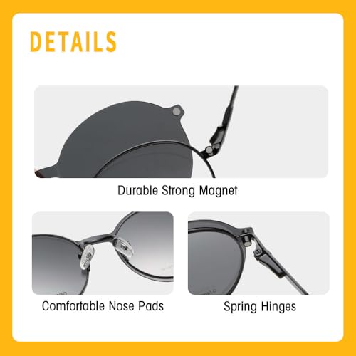 Image of grey jack 3PCS Clip On Glasses,Half-Rim Metal Round Shape with Magnetic Eyeglasses for Myopic Men Women 80020