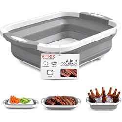 Collapsible 3-in-1 BBQ Prep Tub Cutting Board Colander & Food Prep Tub | Drain Plug Included | Ideal for Camping or Home