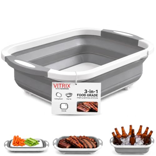 Collapsible 3-in-1 BBQ Prep Tub Cutting Board Colander & Food Prep Tub
