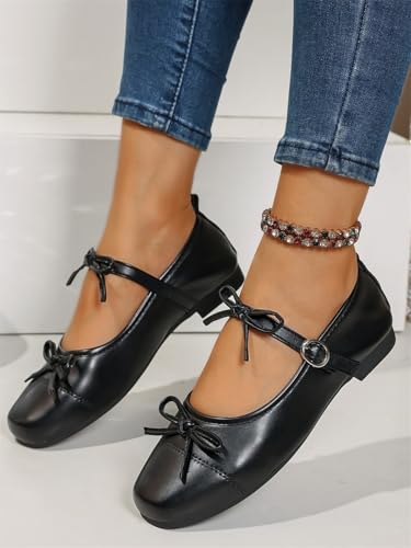 Women's Ballet Flats with Strap – Mary Jane Flats for Women Comfortable Dressy Silver Shoes, Vintage Square Toe Slip On Flats3