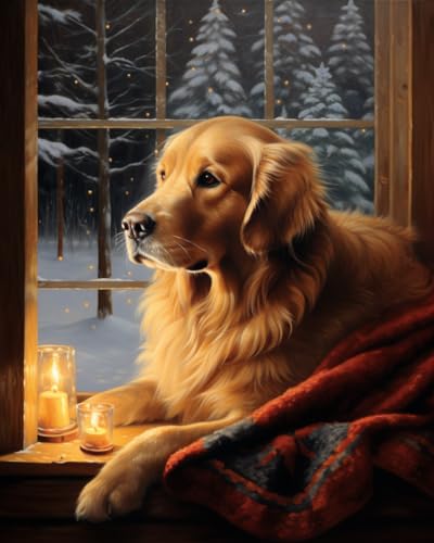 Stamped Cross Kits, Clingy Golden Retriever Dog, Needlepoint Counted Cross Kits for Beginners, Embroidery Kits Arts and Crafts for Home Decor(11CT No Frame,16x20 inch)