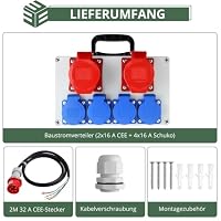 EYPINS Baustromverteiler 16A 4x 230V Schuko-, 2x CEE-Steckdose 16A – Ansicht 7