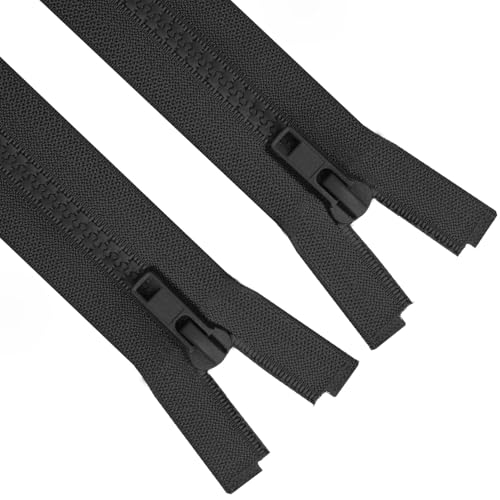 Image of Sawoake 2PCS #5 46 Inch Separating Jacket Zippers for Sewing Coats Jacket Zipper Black Molded Plastic Zippers Bulk Tailor DIY Sewing Tools for Garment /Bags /Home Textile