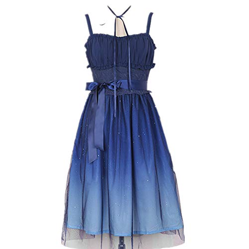 Sweet Lolita Gradient Starry Sky Deep Blue Girl Sleeveless Long Dress