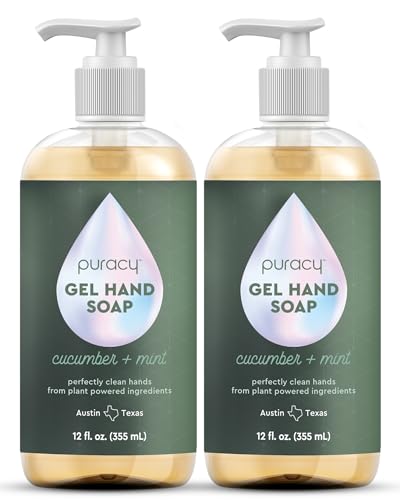 Puracy Organic Hand Soap, For the Professional Hand Washers We've All Become, Moisturizing Natural Gel Hand Wash Soap, Liquid Hand Soap Refills for Soft Skin (12 fl.oz, Cucumber &amp; Mint) 2-Pack