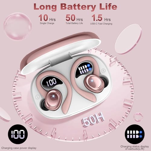 Image of Wireless Earbuds Bluetooth 5.4 Headphones Sport, 2025 Bluetooth Earbuds with Earhooks, 50H Stereo Over Ear Buds, Earphone with 4 ENC Noise Canceling Mic, IP7 Waterproof Headset for Running /Gym /Workout