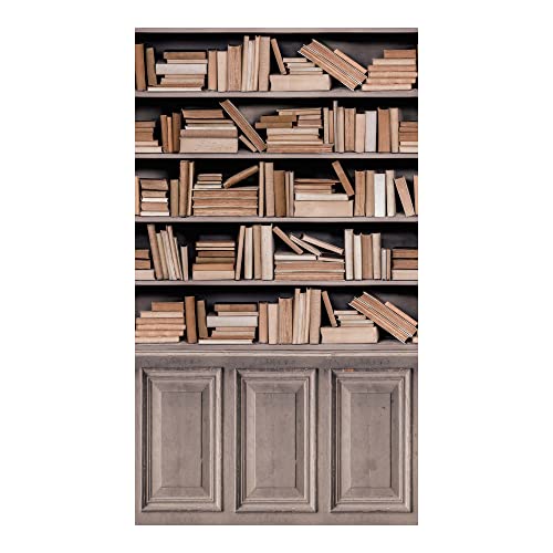 BM212 43 - Papel pintado fotográfico (280 x 159 cm), diseño de estantería de libros, color marrón oscuro Cover
