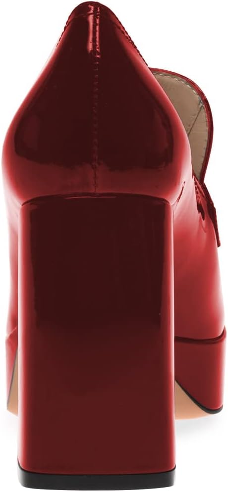 FSJ Women Chic Square Toe Glossy Platform Pumps Chunky High Heel Slip On Party Prom Dress Ladies Casual Loafer Shoes Size 4-15 US