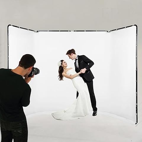 GSKAIWEN 7.87ft x 13.12ft White Screen Backdrop with Stand, Portable Large Wrinkle-Resistant Collapsible Photography Background for Photo Studio Video Shooting, Portrait Product Headshot Photography Cover
