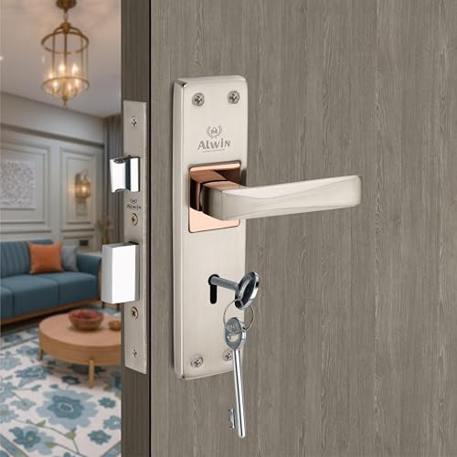 Image of Alwin's Diamond Ky SSRG, 8 Inch Mortise Lockset, 6 Lever 2 Turn Lock, 3 Keys,Ideal for Main Door, Bedroom, Living Room, Bathroom and Kitchen Doors Both for Right and Left Hand Doors. (Plus, SS)