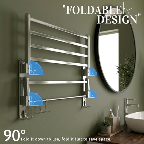 Image of GLOXY Premium 18 Inch Towel Rack for Bathroom - Chrome Finish Stainless Steel Folding Towel Hanger with Shelf - Wall Mounted Home Decor Towel Holder Rack Shelf Bathroom Fittings Accessories Set