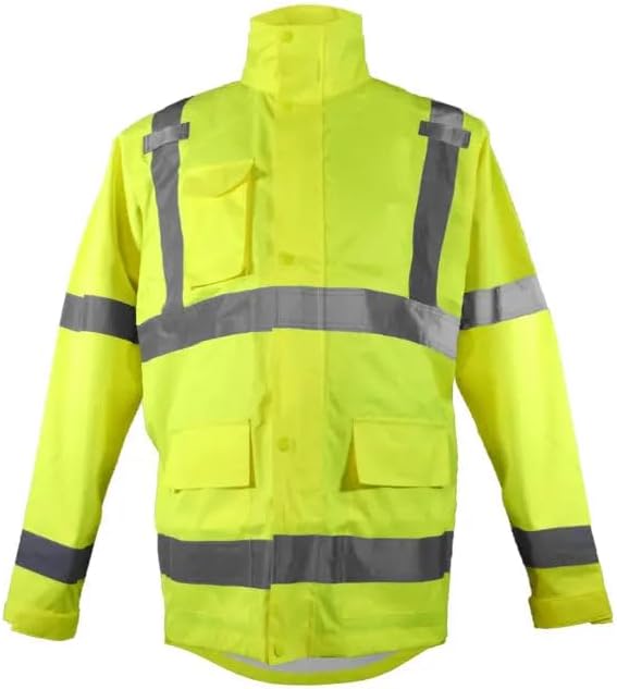Occunomix Ripstop Waterproof Class 3 High-Visibility Safety Rain Jacket with Reflective Tape, Black Bottom, Two-Tone X-Back