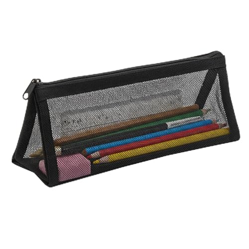 Image of FunBlast Mesh Pencil Case with Smooth Zipper, Single Layer Multi-Purpose Stationary & Pen Pouch for Boys & Girls, Transparent Stationary Bag, Organizer Pouch for Student (Black-C)