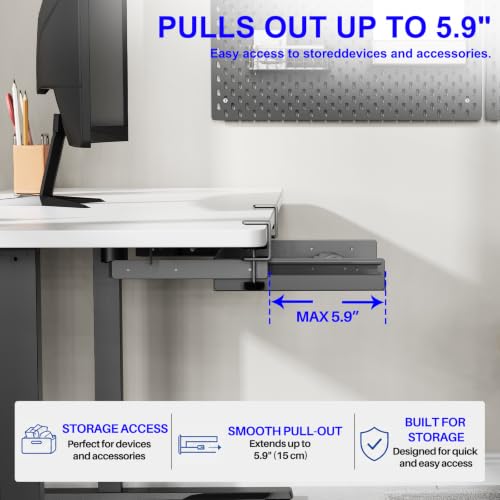 Sliding No Drill Under Desk Laptop Mount, Metal Under Desk Storage Shelf with Cable Management, Slide Out Laptop Storage Tray for MacBook, Mac Mini, Fits Office Workstations(Black with slid rail) by BYMECOST - Image 7