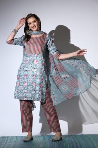 Image of GRECIILOOKS Women Kurta Set with Dupatta for Women | Kurti Set for Women | Festive Kurta Set for Women | Regular Fit Kurta
