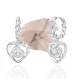 Sterling Silver Dangle Hoop Earrings Charms Moon with CZ Star with Love Heart Shap Hypoallergenic White Gold Plated Fashion Jewelry for Sensitive Ears Dainty Birthday Gift for Women