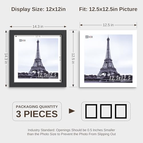 Image of VCK 12.5x12.5 Vinyl Frame 3 Pack, Black Wood 12.5 x 12.5 Record Frames for Wall Mount Album Cover Frames