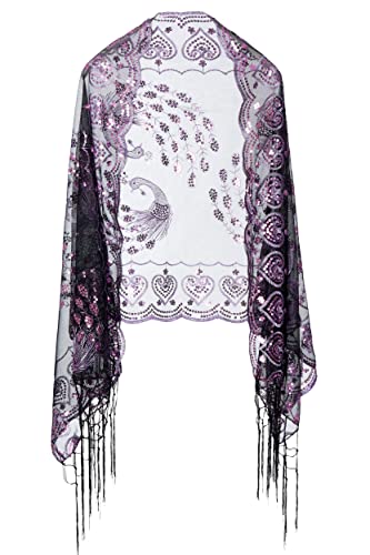 Image of BABEYOND 1920s Sequined Shawl Wraps for Women Fringed Evening Cape Wedding Bridal Shawl Scarf for Evening Dresses Party