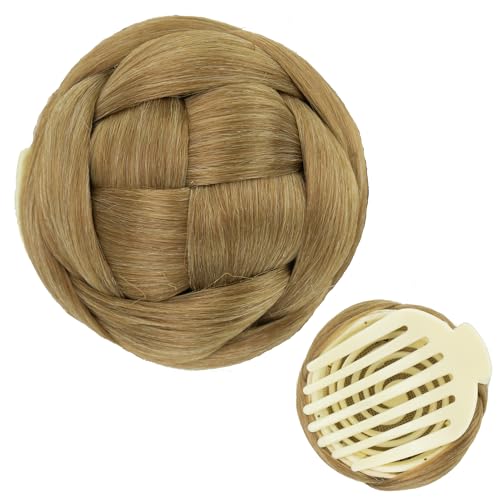 IMISSU Braided Chignon Dancer Hair Donut Hairpieces Scrunchie Claw Hair Bun Updo for Wedding Party (M3 Mix Copper)
