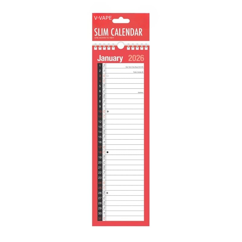 2026 Slim Month To View Spiral Bound Wall Planner Calendar