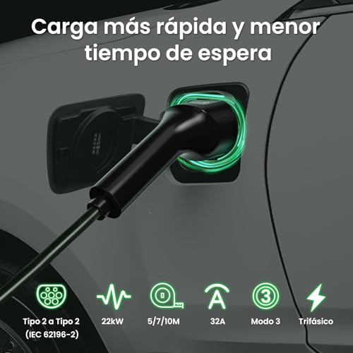 Miniatura 8 de Goneo Cable De Carga Tipo 2 22kw 7m 32a Mode 3 Cable De Carga Para Coche Eléctrico Tipo 2 Y 3 Fases Para E Auto Ev Phev Tipo 2 A Tipo 2 Con Bolsa De Transporte