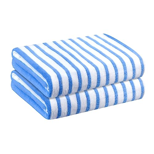 Jml Microfiber Beach Towels, Quick Drying Towel (2 Pack, 30" X 60") Cabana Stripe Absorbent Bath Towel Set For Adults, Travel, Summer, Sport, Swimming, Pool, Yoga, Camping, Microfiber Stripeblue #TOP1