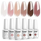  Vishine Gel Esmalte de uñas Juego de 6 Semipermanente, Soak Off UV LED Color rosa Transparente Jelly lechoso Rosado Beige Desnudo Manicura francesa Nail Art 8ml