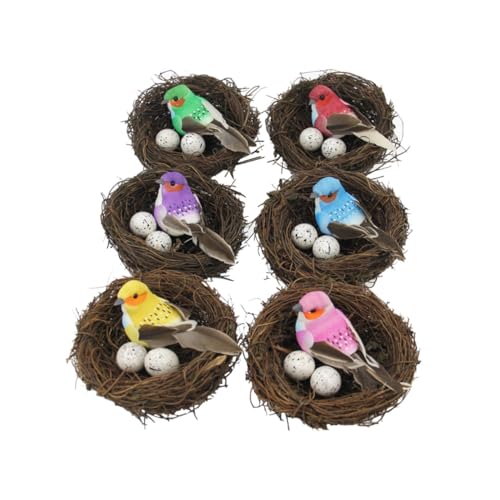 IWOWHERO 6Set Simulated Bird Nest Decor with Birds and Eggs for Garden Party and Home Layout Decoration for Spring Themed Ornamentation