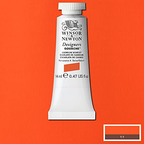 Winsor & Newton Designers Gouache, Cadmium Scarlet, 14 ml Tube, 14 ml (Pack of 1) - Image 2
