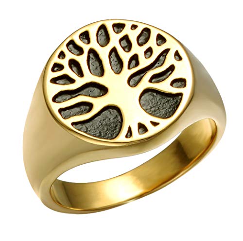 HIJONES Herren Vintage Baum des Lebens Ring aus Edelstahl (Gold,...