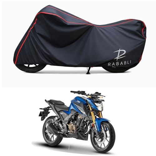 Image of Waterproof Bike Body Cover Compatible for | Honda CB300F Deluxe | Taffeta Fabric, Red Piping Design, Bottom Elastic Fit | Dustproof, Sun UV & Rain Protection for All Bikes