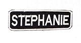 DealzCT Stephanie White on Black with Border Iron On Sew On Name Tag Small Patch for Jacket Vest