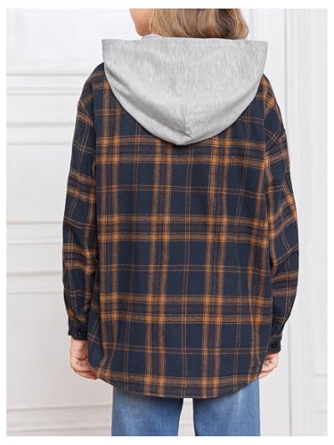 Milumia Girl's Plaid Print Long Sleeve Hoodie Jacket Hooded Neck Button Down Outerwear3