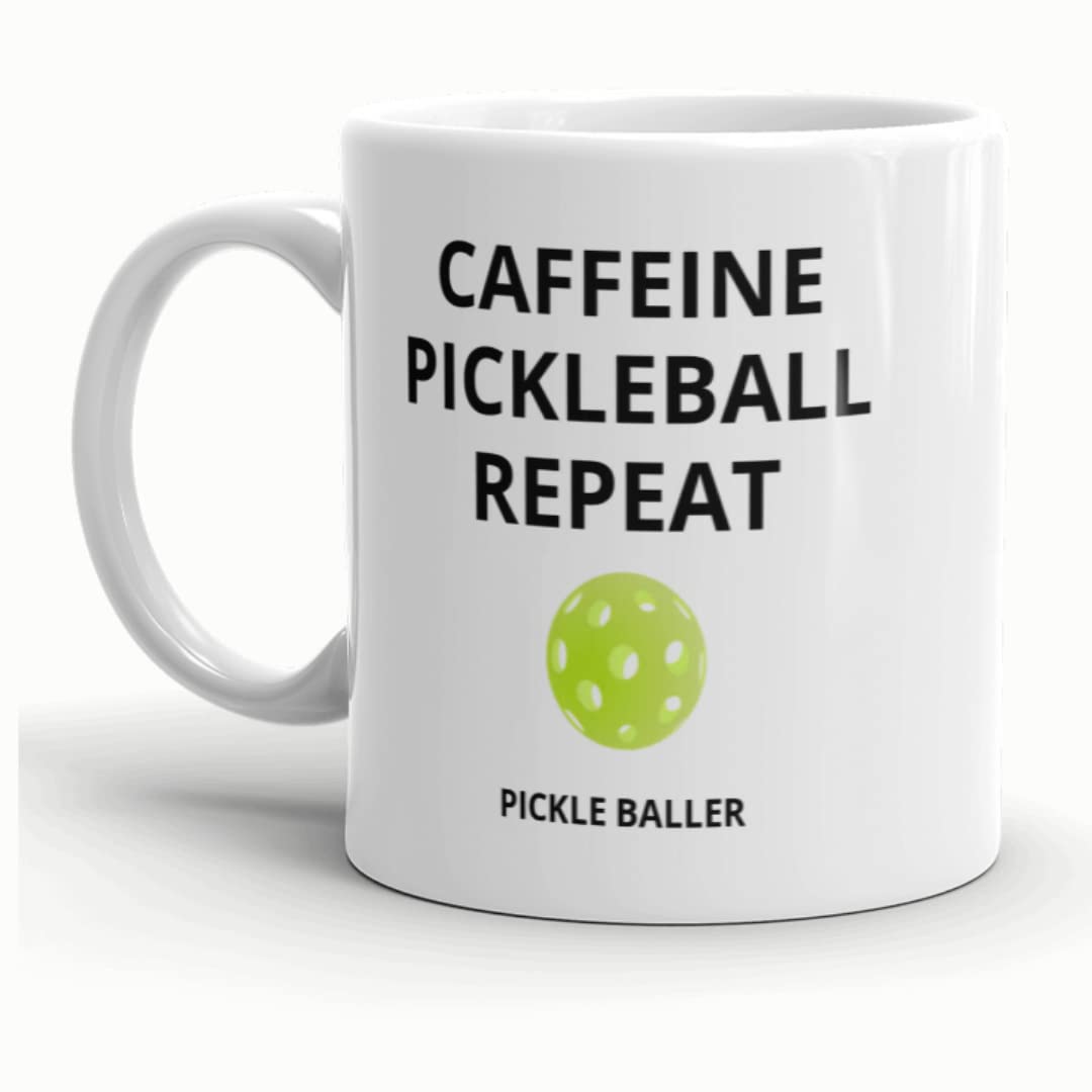 Pickle Baller - Pickleball gifts 11 oz. white ceramic cup Pickle Ball novelty coffee mug