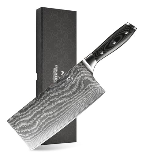 Cleaver Knife, 7" - Chinese Cleaver with VG10 Core Blades, 67-Layer Damascus Steel with Non-slip Micarta Wood Ergonomic Handle, Meat Cleaver for Heavy-Duty Chopping and Slicing