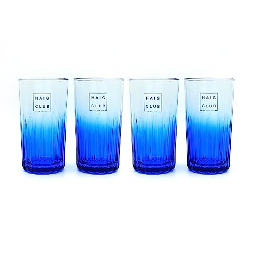 Strength & Honour 4 x Beckham Haig Club Whisky Whiskey HiBall Blue Glass Pub Bar Branded 12floz