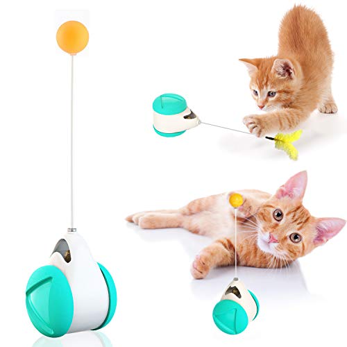 Spring Cat Toys for Indoor Interactive Cat Toys Feathers Kitten Chaser Cat Nip Toy Self Rotating Cat Toy Wand Teaser Catnip Toy for Kitty Kitten Balance Car Stimulate Hunting Instinct No Charge Need