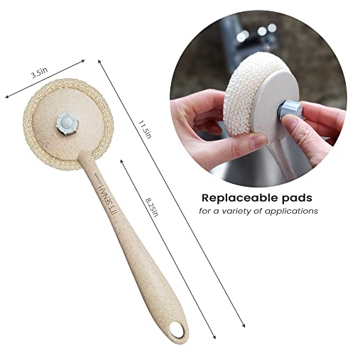 [New] Dish Washing Sponge Set, Scrubbing Brushes With Non-Scratch Cleaning Pads & Metal Scouring Pads For Various Cleaning For Hot Pot, Burnt Pan, Cast Iron, Stove Top, Oven, Sink (Long Handle Set) #TOP1