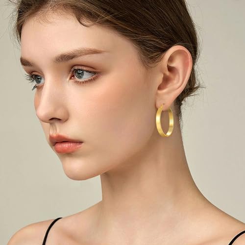 14K Gold Hoop Earrings for Women Trendy, Flat Square-edge 14k Gold Earrings Chunky Earring Classic Dainty Hoops Earring for Womens3