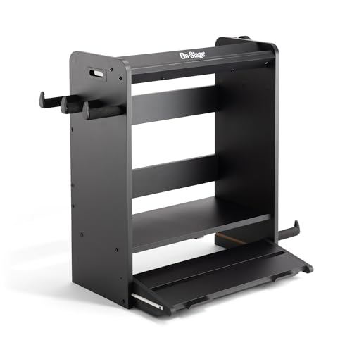 On-Stage GWS5000B Guitar Workstation (Amp Stand, Electric Guitar or Bass Stand, Cable and Strap Hanger, Pedalboard, Accessory Tray for Picks, Capos, and Tuners, Gear Shelving, Organizer, Black) by OnStage - Used condition - US$155.56