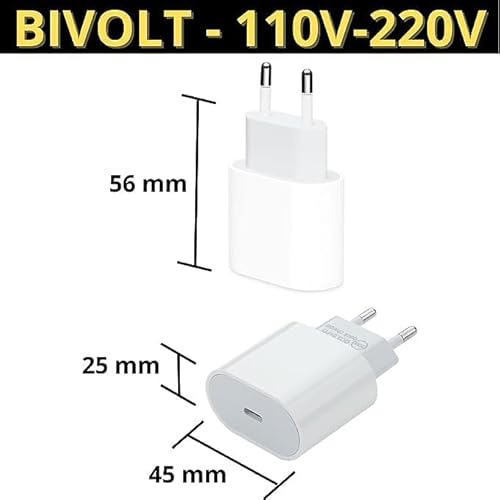 Cabo Tipo Usb-C-Usb-C 1m + Fonte Carregador Turbo 20W Android Rápido 3.1A Bivolt Compatível Sansung