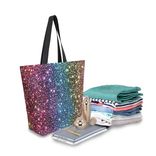 Extra Large Shoulder Tote Bag for Travel Beach Weekender Gym Rainbow Glitter Pattern Reusable Grocery Canvas Shopping Bag3