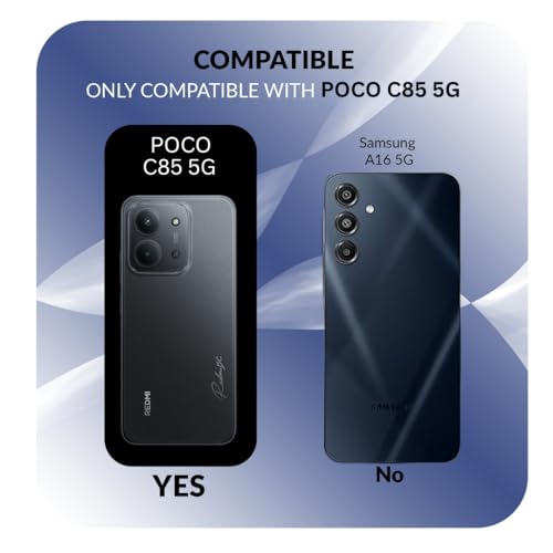 Image of Back Cover Case + Screen Protector for Poco C85 5G | Transparent & Black Mobile Phone Back Case Cover for Poco C 85 | Camera Protection | Poco C85 5G TPU & PC Black Back Cover Case