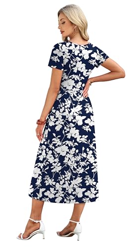 Image of OFEEFAN Summer Dresses for Women Flowy Casual A-Line Midi Dress Beach Vacation Sundresses with Pockets S-2XL