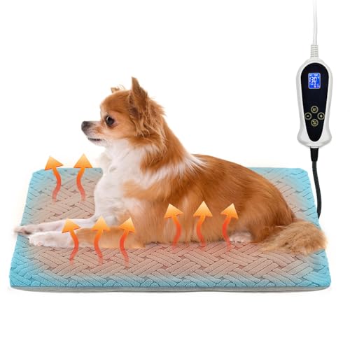 RC SLL Dog Heating Pad 28x18in Pet Heating Pad for Dogs with Timer Temperature Control Waterproof Whelping Mats Heated Dog Bed with Chew Resistant Cord Soft Cloth Cover