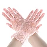 QPIXVB Pink Lace Gloves,Pink Gloves Costume,Opera Glove,Women Tea Party Bridal Wedding Tulle Halloween Glove,Evening Opera Prom Halloween Cosplay Costume,Costume Accessories